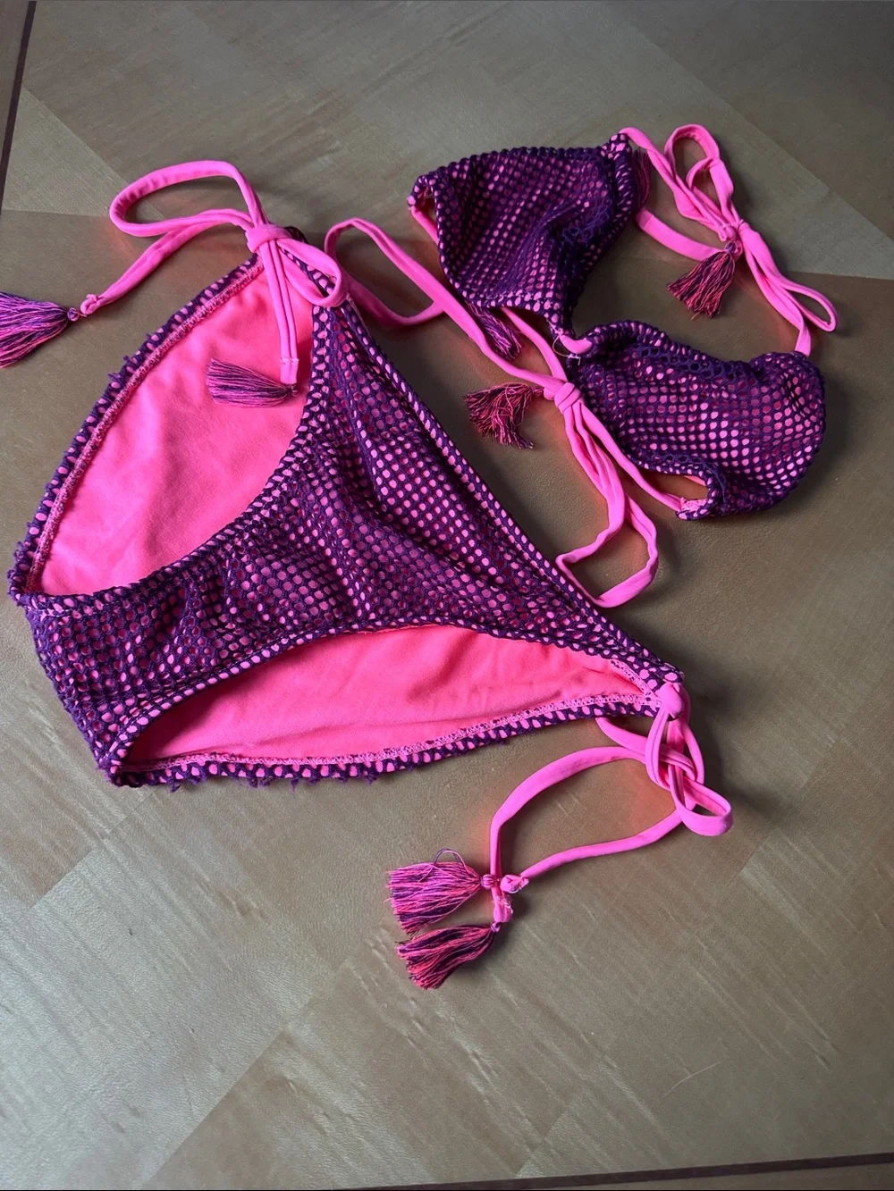 Trillium Hot Pink and Magenta Beaded Crochet Bikini Set size l